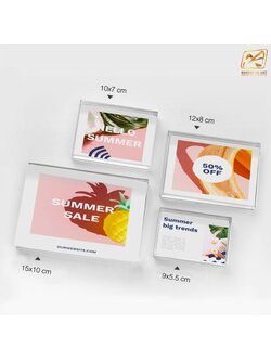 ป้ายตั้งโต๊ะ อะคริลิค ขนาด 55 - 100 ซม. วัสดุอะคริลิคใสหนา 10 มม.สอดงานพิมพ์ด้านข้าง โชว์งานพิมพ์ สองด้าน