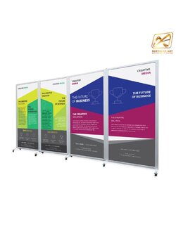 บอร์ดนิทรรศการ ตั้งต่อเนื่อง พร้อมข้อต่อ และล้อ พับเก็บได้ สามารถสั่งผลิตตามขนาดและจำนวนที่ต้องการ