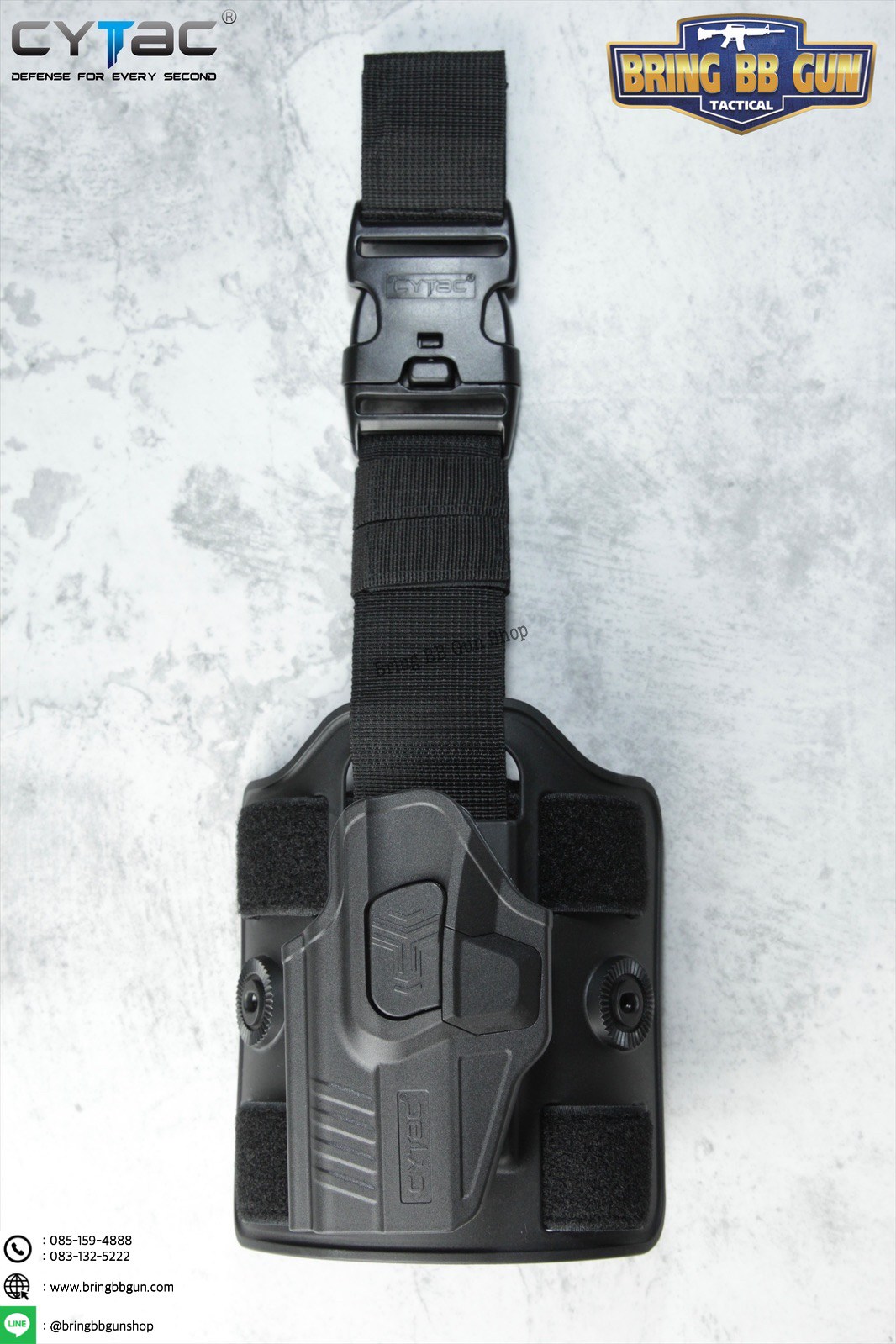 ซองปืนพกนอกปลดนิ้วชี้ Glock19 + เพลทรัดต้นขา ยี่ห้อ Cytac (R-Defender G3 Series G19 Holster with Drop Leg Platform)