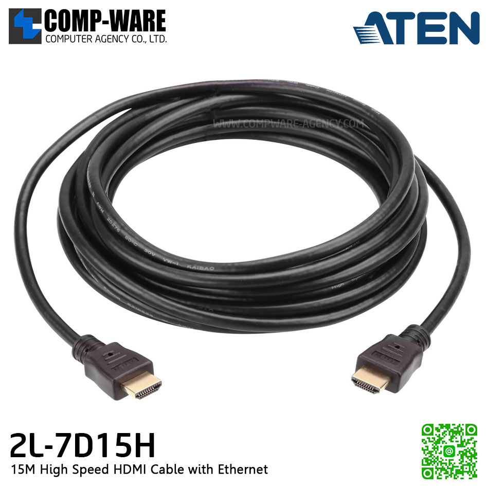 ATEN HDMI CABLE 15M High Speed HDMI Cable with Ethernet 2L-7D15H