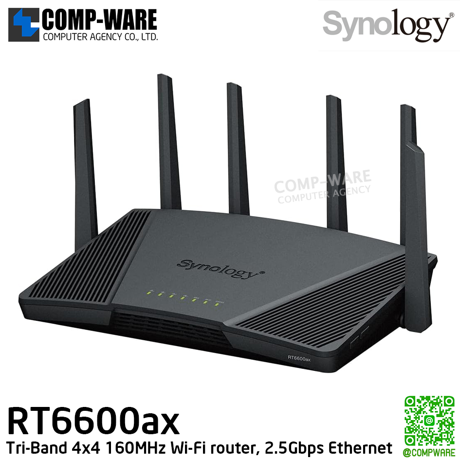 Synology RT6600ac Tri-Band 4x4 160MHz Wi-Fi router, 2.5Gbps Ethernet, VLAN segmentation, Multiple SSIDs, parental controls, Threat Prevention, VPN - 2Y Warranty