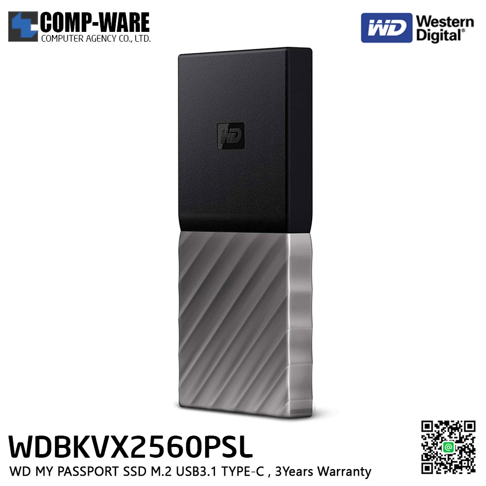 WD 256GB MY PASSPORT SSD Portable Storage - USB 3.1 (Type-C) - Black-Gray - WDBKVX2560PSL