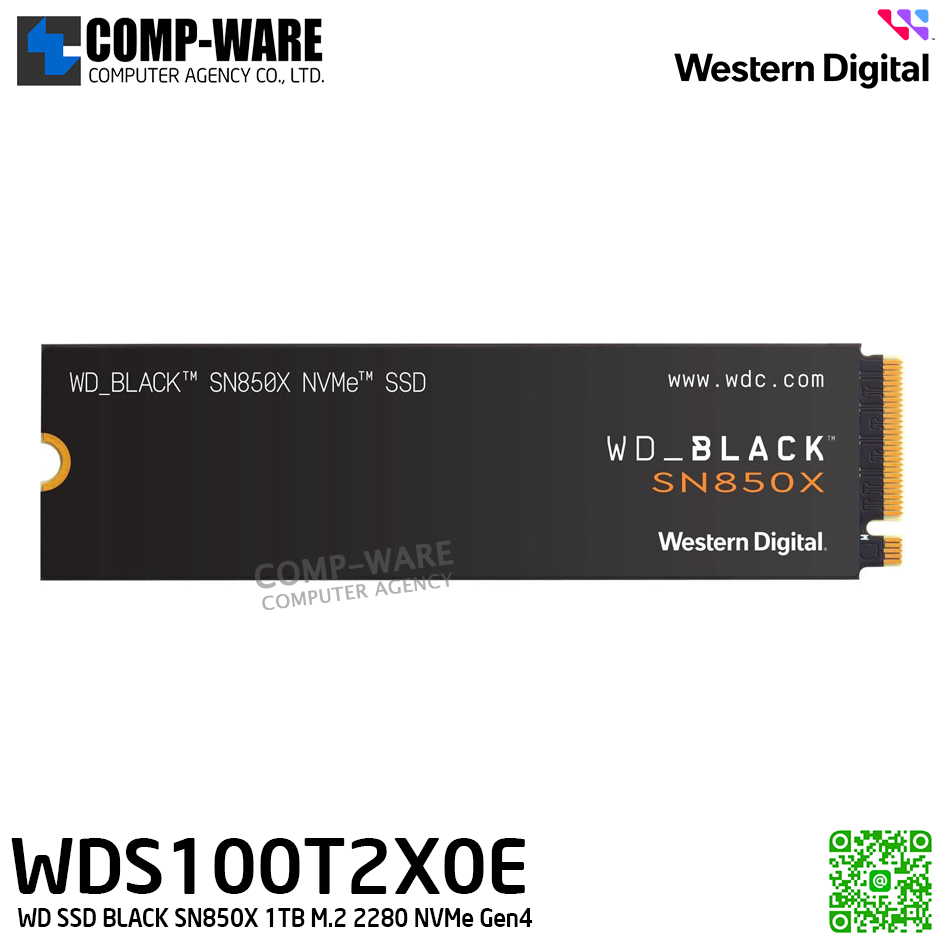 WD SSD BLACK SN850X 1TB M.2 2280 NVMe Gen4 READ 7300MB/S : WRITE 6300MB/S 5Y - WDS100T2X0E