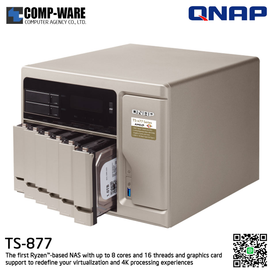 QNAP NAS 8-Bay (6+2) TS-877 (16GB DDR4 RAM up to 64GB) AMD Ryzen7 1700 8-Core TS-877-1700-16G , No HDD