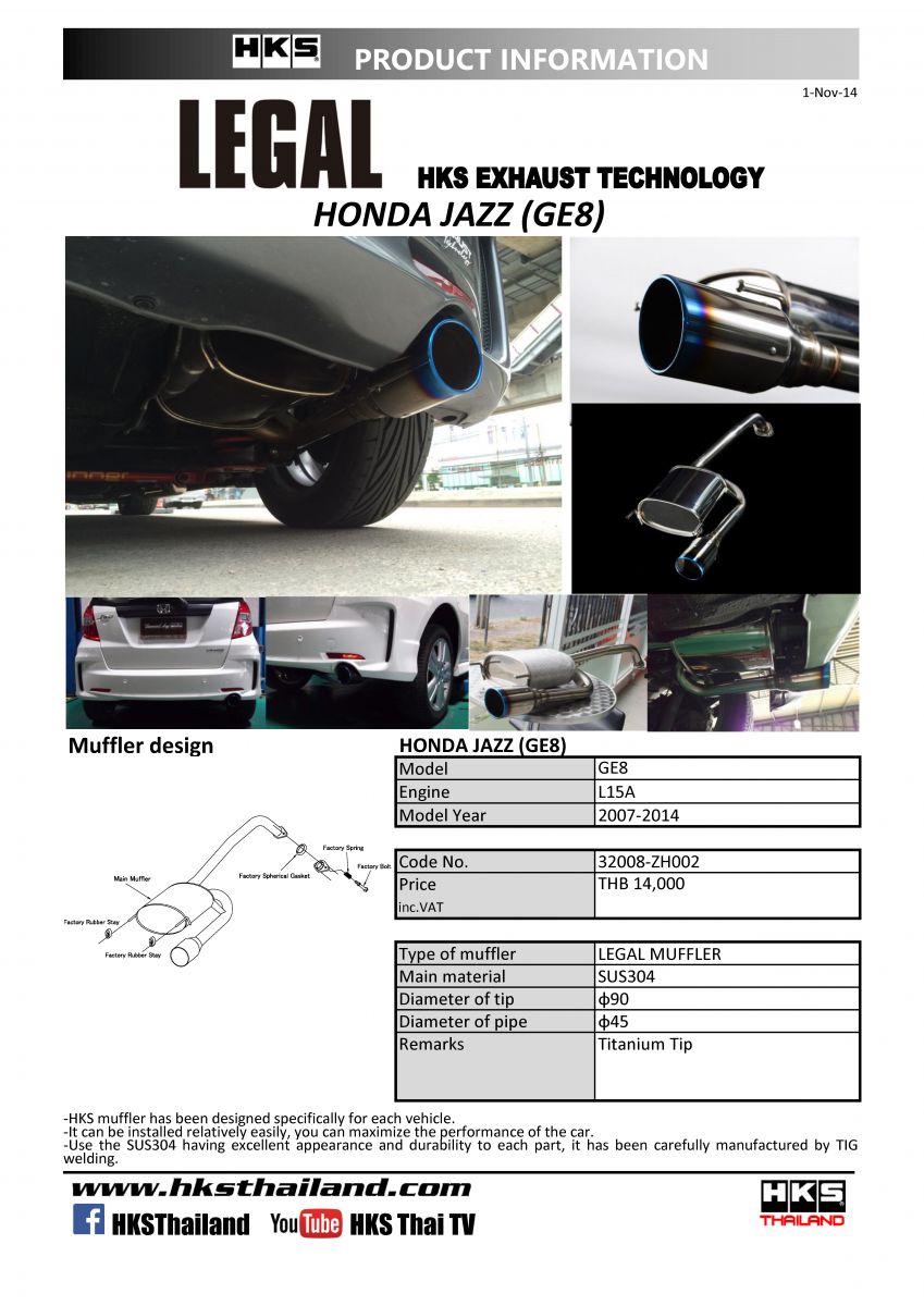 ท่อ HKS สำหรับ HONDA JAZZ GE8