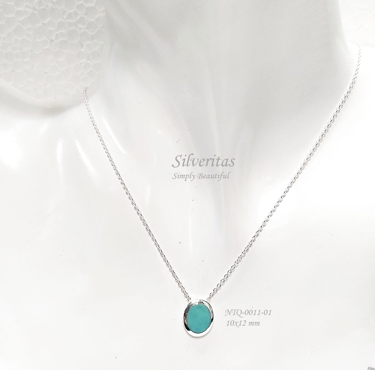 สร้อยคอเงินแท้925ประดับด้วยหินทรงไข่ ขนาด10x12มม รหัส-NTQ-0011-01 &NTQ-0011-02