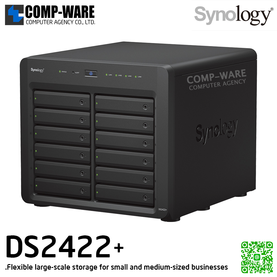 Synology DiskStation (Tower 12-Bay) DS2422+ / AMD Ryzen V1500B 4-Core / 4GB ECC RAM / 12 x 3.5" SATA HDD / 4 x RJ-45 1GbE / Single Power 550W / No HDD / 3Y Warranty