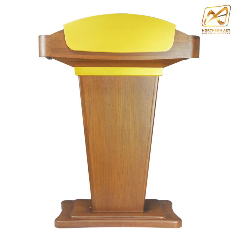 โพเดียมลายไม้สีสักและสีทอง รุ่น PD-07 ขนาดTOP 90 x 47 ซม.สูง 120 ซม. พร้อมชั้นวางของ