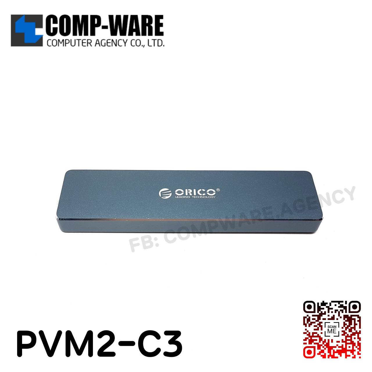 ตัวแปลง Orico PVM2-C3 Mini Clip-open M.2 SSD PCIe NVMe to USB3.1 Gen2 10Gbps Aluminum Enclosure สีเทา