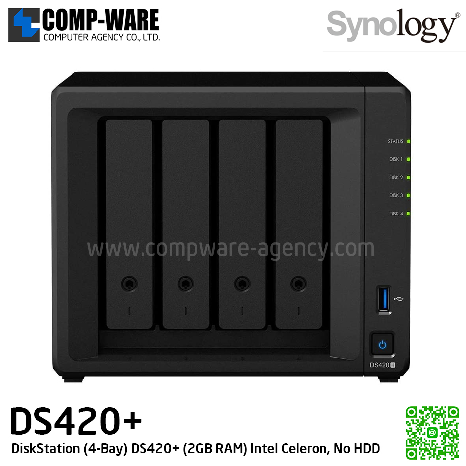 Synology DiskStation (4-Bay) DS420+ (2GB DDR4 RAM up to 6GB) Intel Celeron J4025 Dual-Core, No HDD