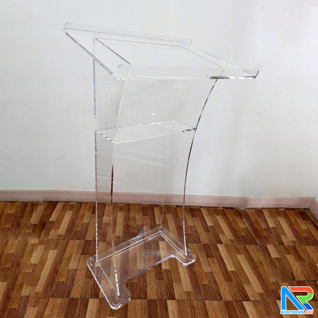 โพเดียม อะคริลิคใส AC-06 ขนาด(W)70 x (L)50 x (H)120 cm. TOP เอียงพร้อมกันตก วัสดุอะคริลิคใส หนา 10-20 มม.