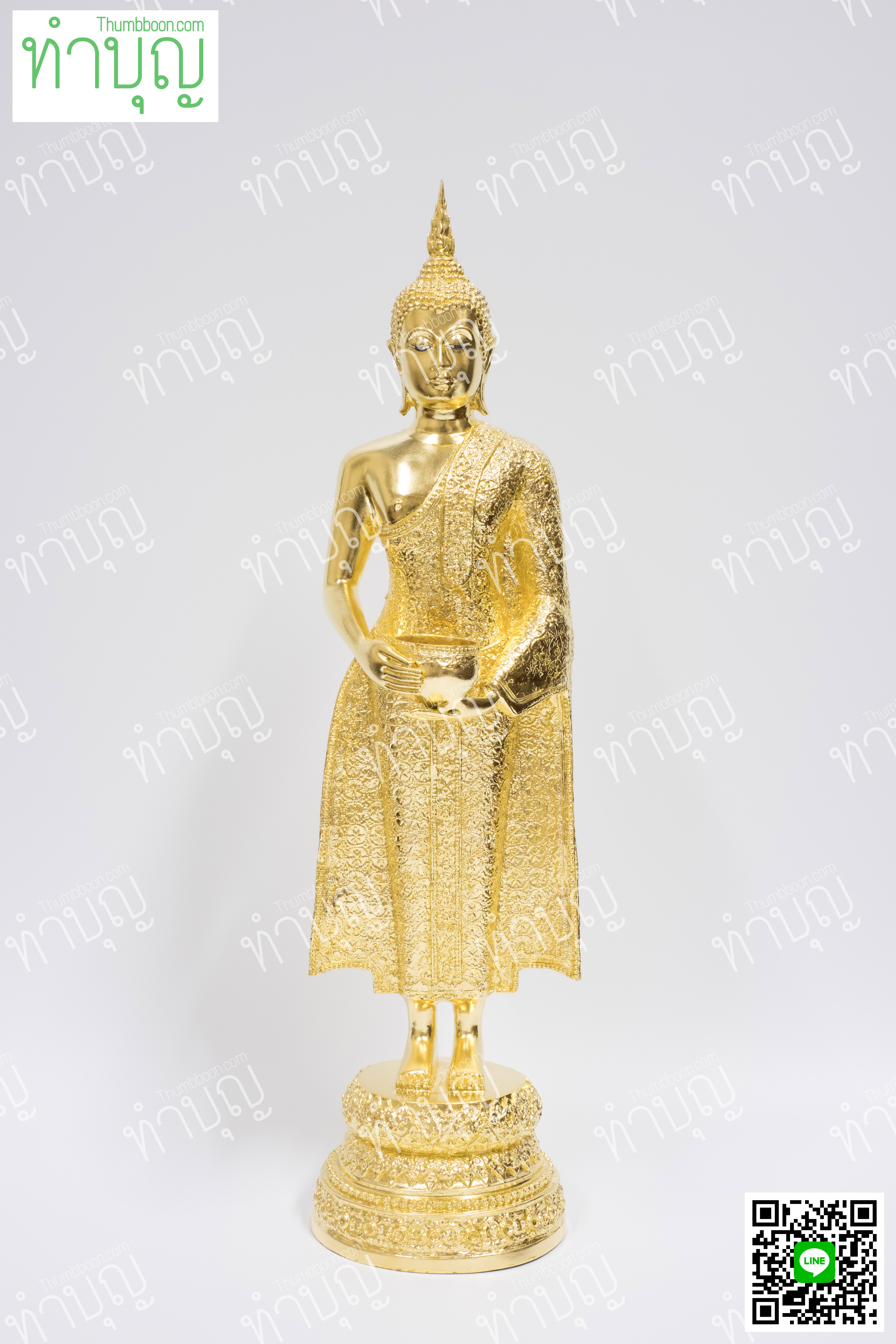 พระประจำวันพุธกลางวัน (ปางอุ้มบาตร) ลายพิกุล 9" ปิดทอง
