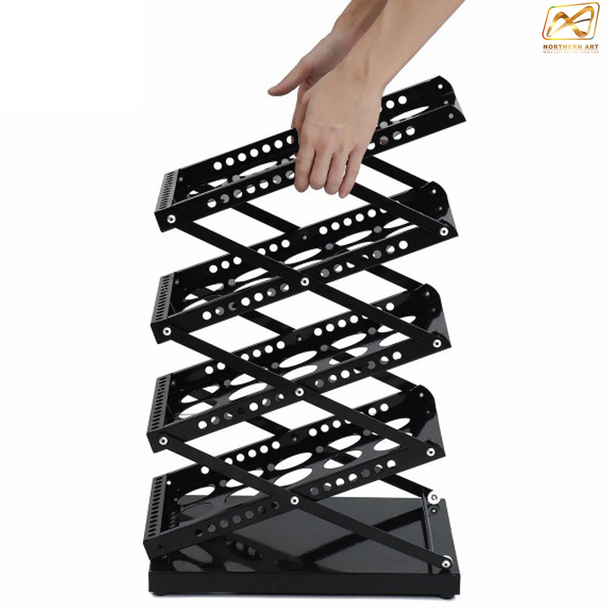 ชั้นวางโบรชัวร์เหล็ก สีดำ รุ่นพับได้ 2 ด้าน ขนาด A4 พับเก็บได้ เคลื่อนย้ายสะดวก พร้อมกระเป๋า 1 ใบ