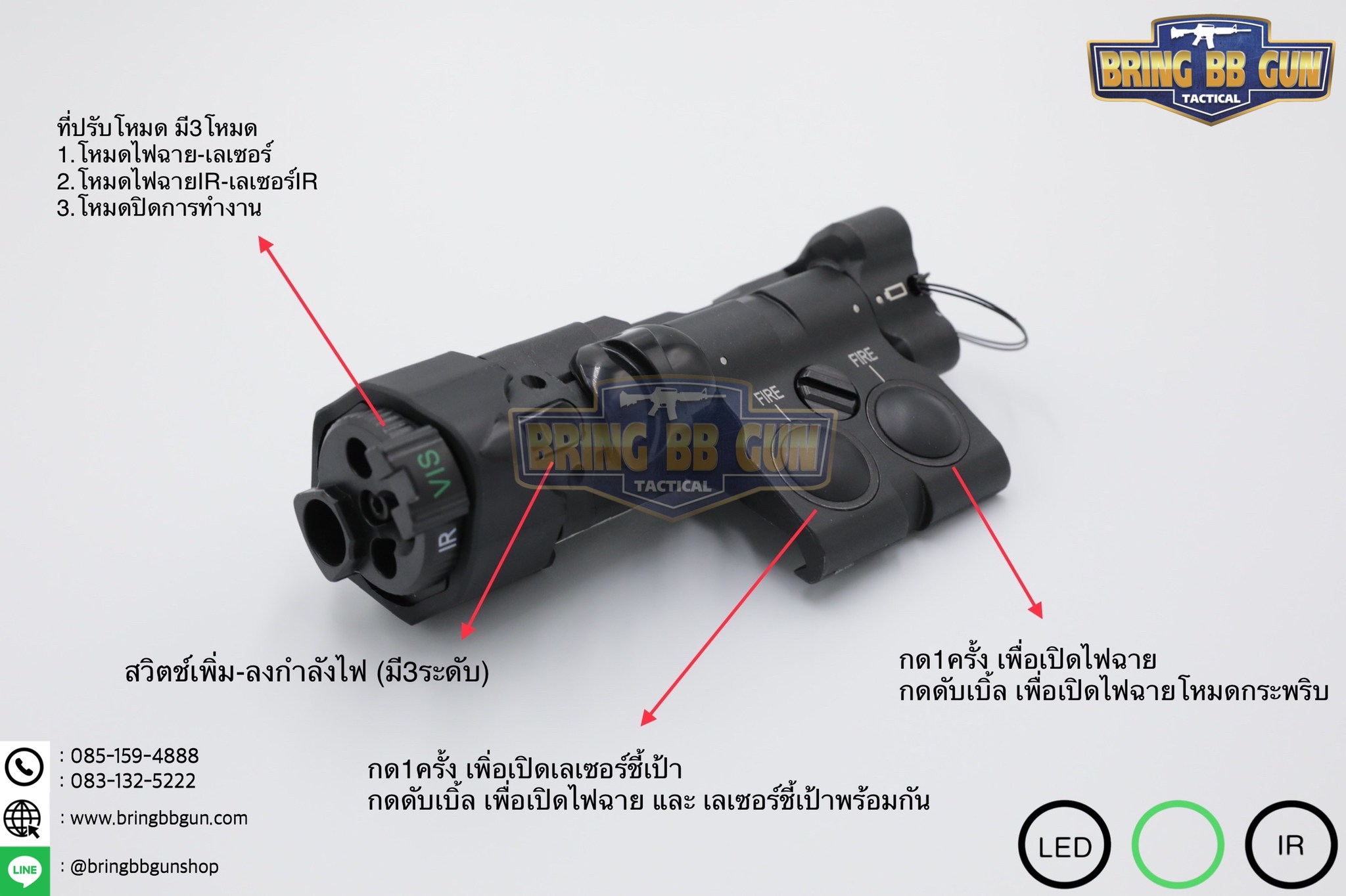 กล่องไฟฉาย+เลเซอร์ชี้เป้า+ไฟฉายIR+เลเซอร์ชี้เป้าIR (อุปกรณ์เล็งช่วยส่องสว่าง) B.E. Meyer รุ่น MAWL-C1+
