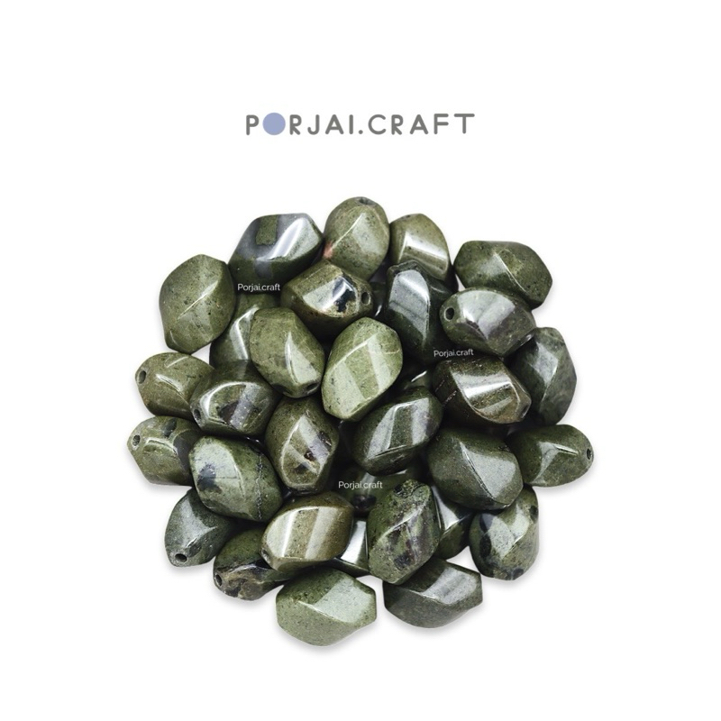Green Jasper Twist Bead ลูกปัดแจสเปอร์สีเขียว 13mm