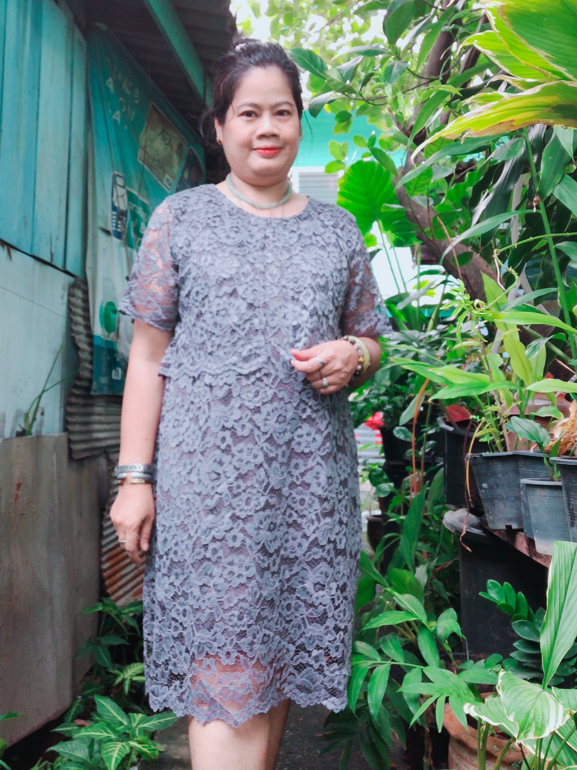 NNandNN Shop 2 0034 เดรสลูกไม้ คอกลม แขนกระบอก พื้น หลายสี 46