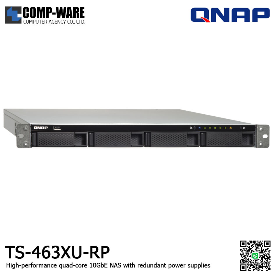 QNAP NAS (1U 4-Bay) TS-463XU-RP (4GB RAM up to 16GB) Redundant Power Supply , No HDD / No Rail kit