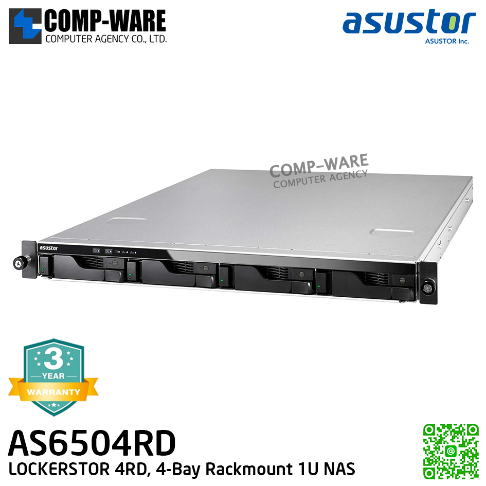 Asustor (1U 4-Bay) AS6504RD / Intel Atom C3538 / 8GB DDR4-2133 / Redundant Power Supply / 3Years Warranty / No HDD
