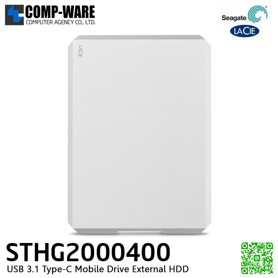 Seagate LaCie 2TB USB 3.1 Type-C Mobile Drive External HDD (Silver) - STHG2000400