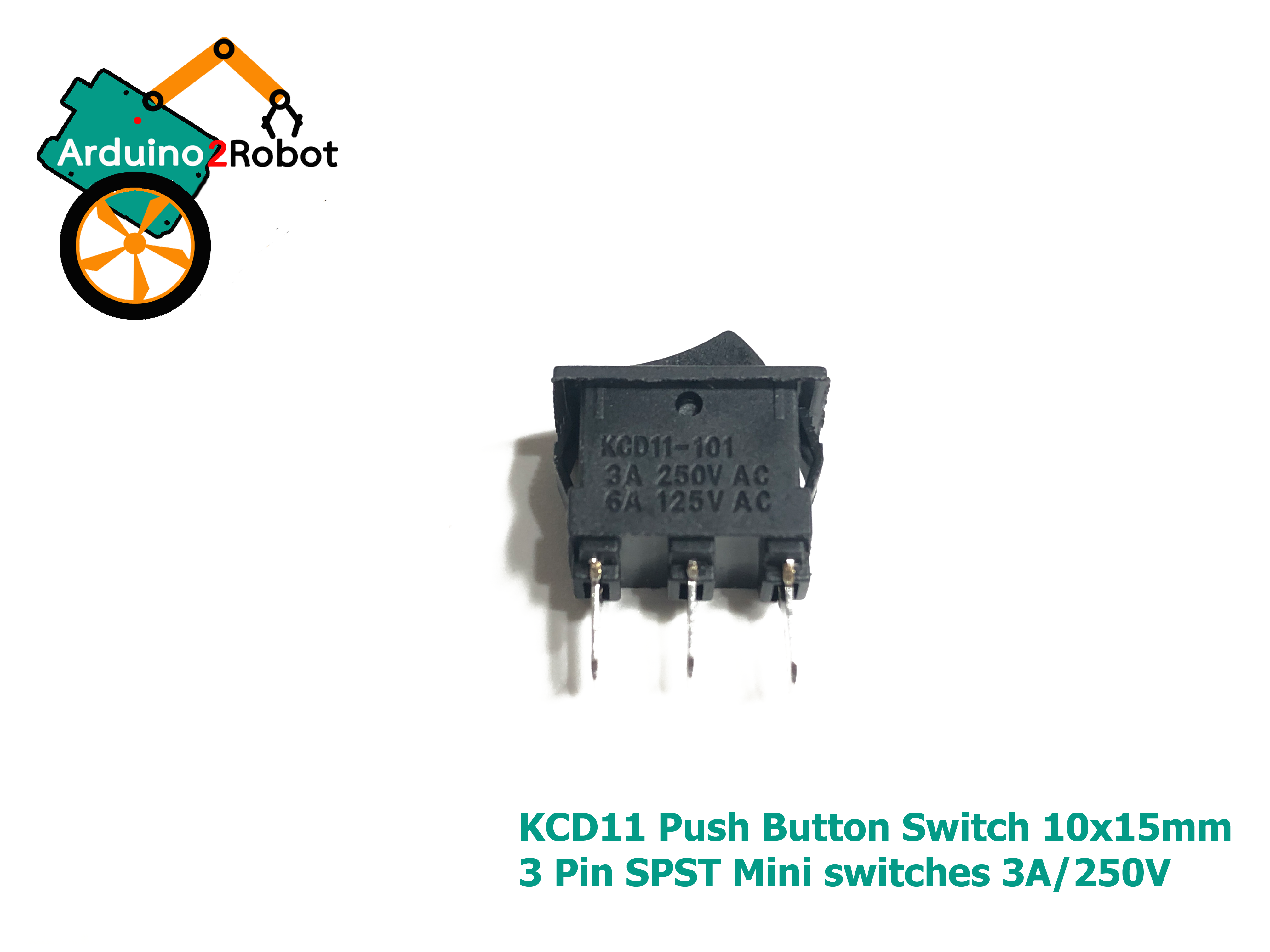 KCD11 Push Button Switch สีดำ 10x15mm 3 Pin SPST Mini switches 6A/125V 3A/250V Snap-in ON-OFF