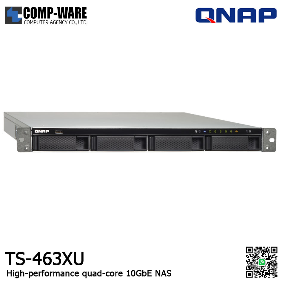 QNAP NAS (1U 4-Bay) TS-463XU (4GB RAM up to 16GB) Single Power Supply , No HDD / No Rail kit