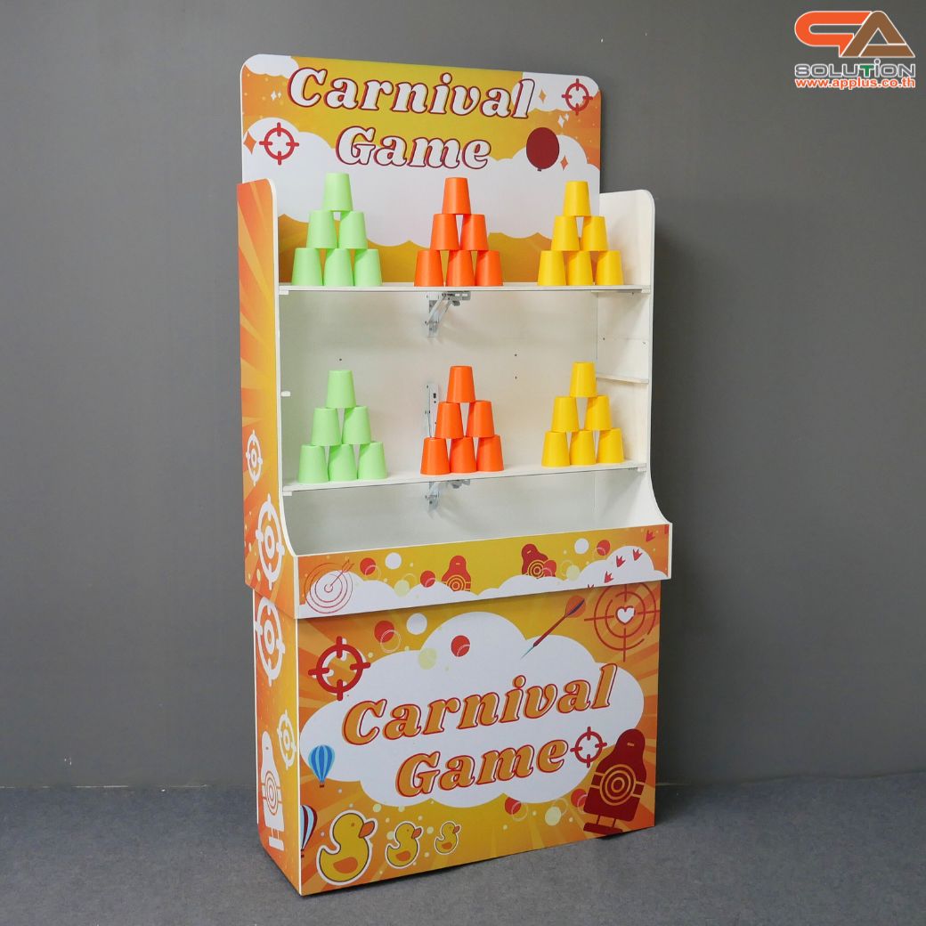 เช่าเกมส์ปาแก้ว ขนาดโครง (W) 90 x (L)36 x (H)180 cm. พร้อมแก้ว 36 ใบ และบอลโฟม 12 ลูก