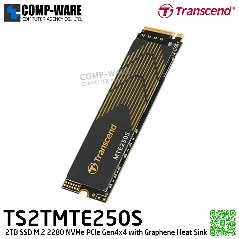 Transcend MTE250S 2TB SSD M.2 2280 NVMe PCIe Gen4x4 with Graphene Heat Sink , 3D TLC , TS2TMTE250S - 5Y Warranty