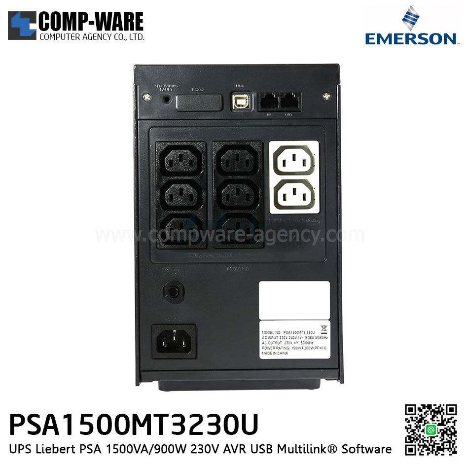 Vertiv (EMERSON) UPS Liebert PSA 1500VA/900W 230V AVR USB Multilink® Software - PSA1500MT3230U - 3Yrs On Site