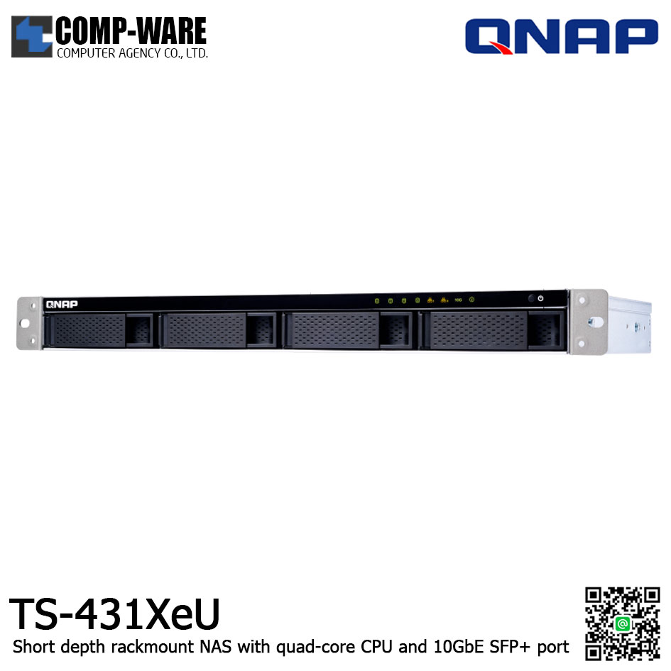 QNAP NAS (1U 4-Bay) TS-431XeU / Annapurna Labs Alpine AL-314 / 8GB RAM / 2x GbE , 1x 10GbE SFP+ / Single Power Supply / Rail Kit RAIL-B02 / No HDD / 3Y Warranty / TS-431XeU-8G