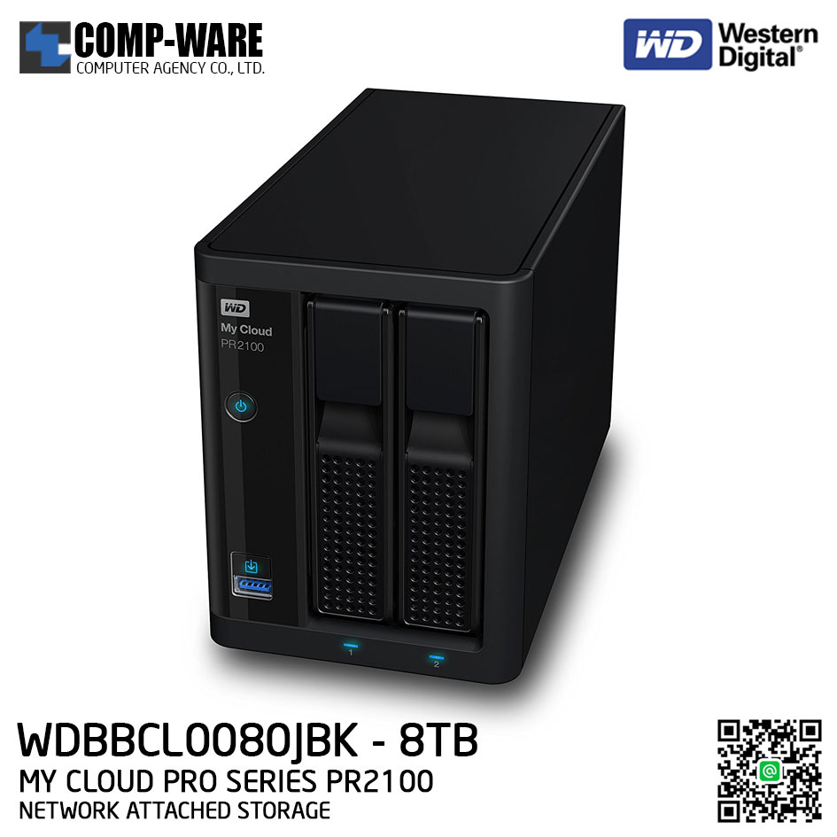 WD 8TB My Cloud Pro Series PR2100 2-Bay Network Attached Storage - WDBBCL0080JBK-SESN รับประกัน 3 ปี // Pre-order สั่งซื้อขั้นต่ำ 2 ชิ้นขึ้นไป