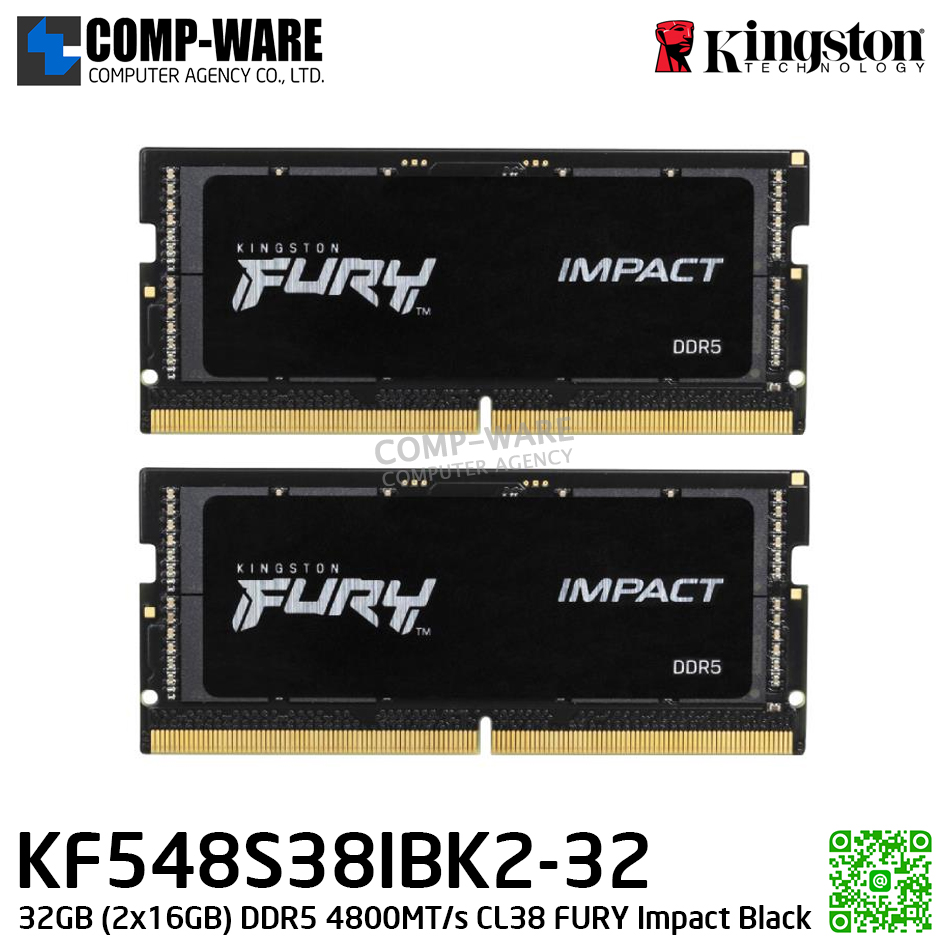 Kingston KF548S38IBK2-32 32GB (2x16GB) DDR5 4800MT/s CL38 FURY Impact Black - Lifetime Warranty - Memory Module - RAM