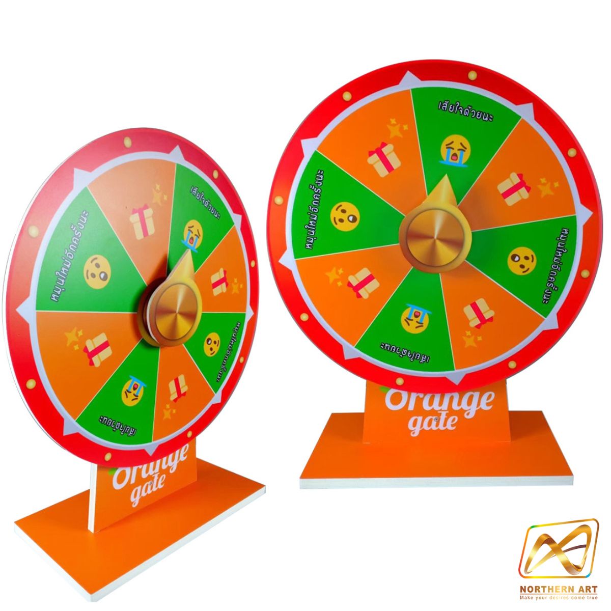 เช่าเกมส์วงล้อตั้งโต๊ะ ขนาดวงล้อ 50 ซม. สูง 61.5 ซม. วัสดุพลาสวูดสีขาว หนา 10-15 มม.