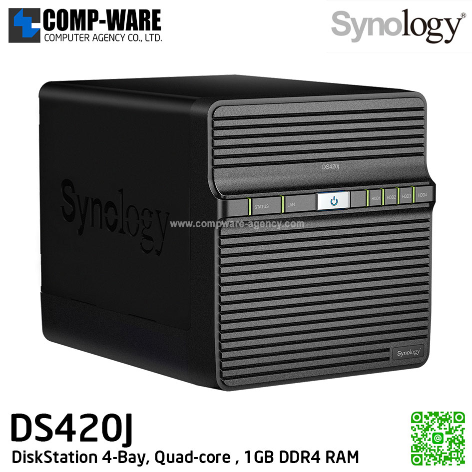Synology DiskStation (4-Bay) DS420J (1GB DDR4 RAM) Realtek Quad-Core, No HDD