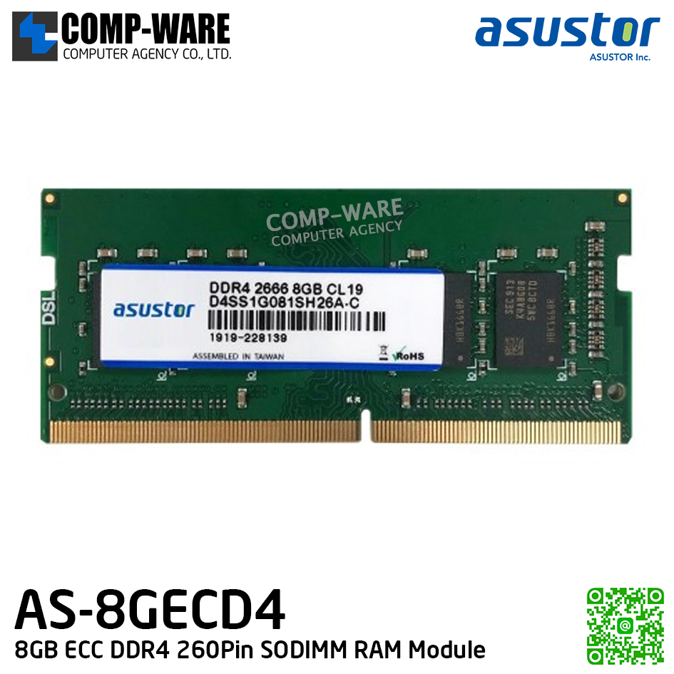 Asustor AS-8GECD4 8GB DDR4 ECC SODIMM RAM Module (5Y Warranty)