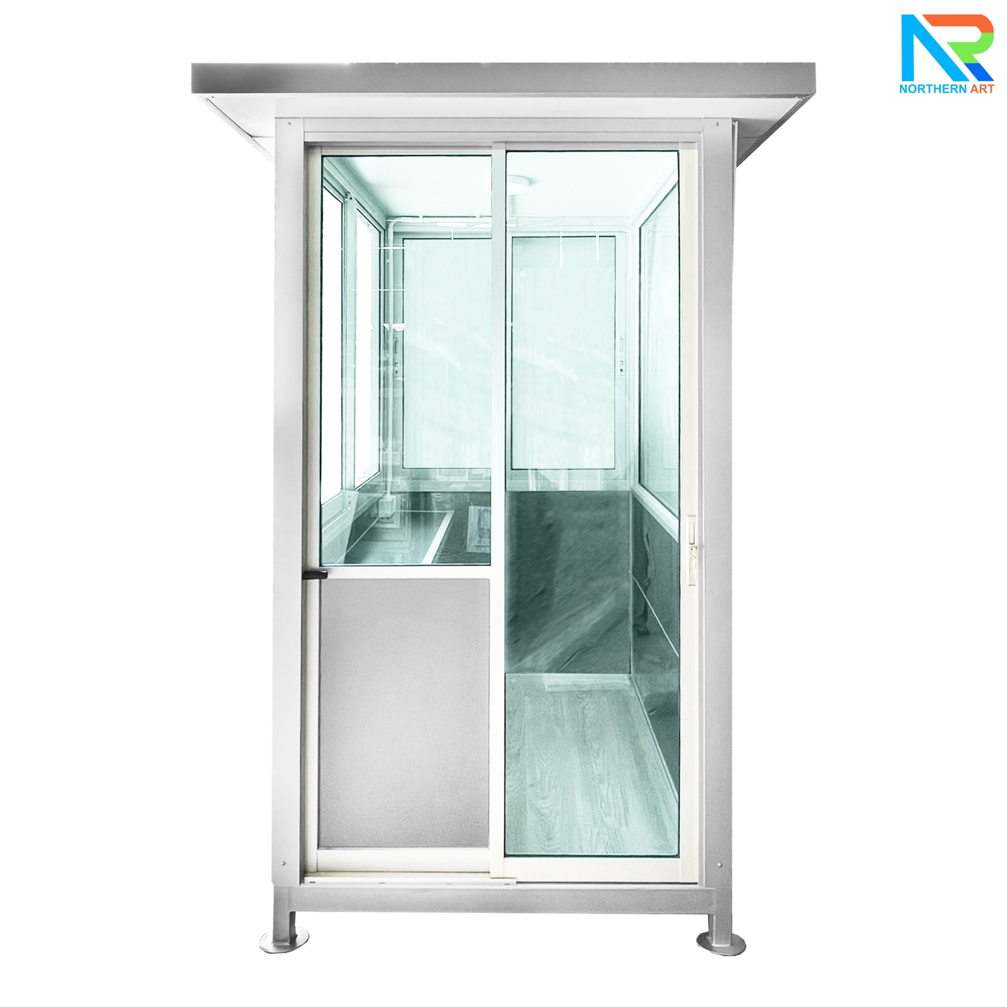 ป้อมยามสำเร็จรูป รุ่น COMPOSITE ขนาด 1.20x1.20 ม.โครงสร้างเหล็ก ผนังคอมโพสิทหนา 4 มม.(เลือกสีได้) ประตู-หน้าต่าง อลูมิเนียมสีเงิน