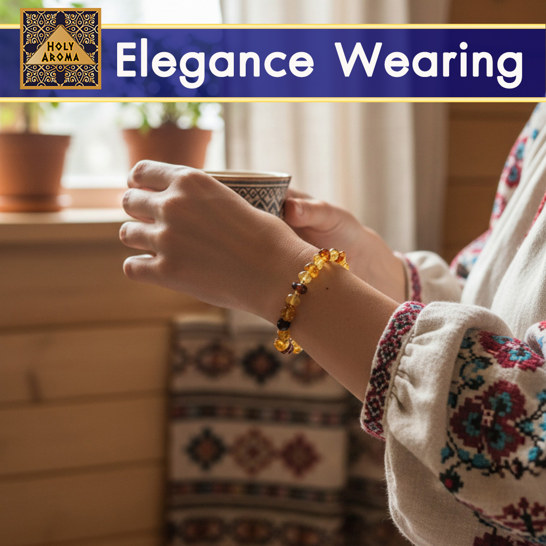 สร้อยข้อมือ อำพันบอลติก (Natural Baltic Amber Bracelet) ธรรมชาติแท้ ดีไซน์หรูหรา ลูกปัดอำพันสีคอนยัค น้ำตาล ส้ม อมเหลือง เรืองแสง พร้อมกล่องกำมะหยี่สุดหรู