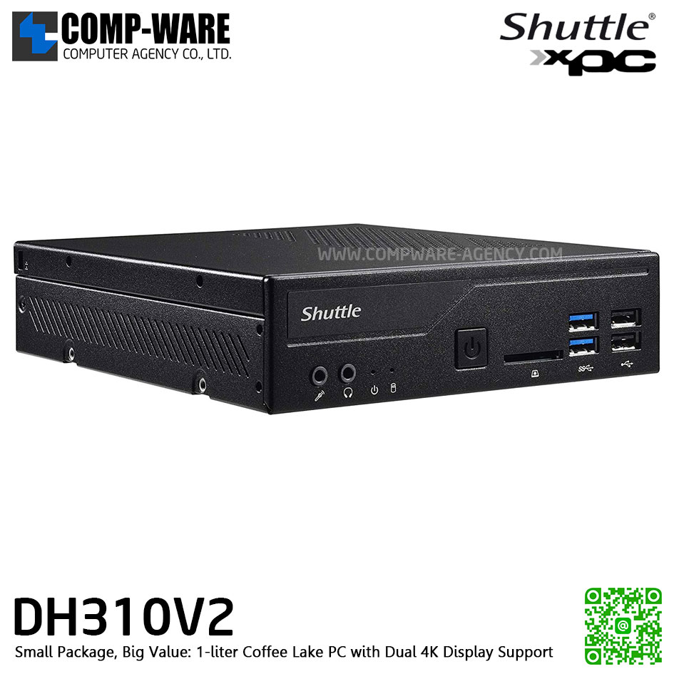 Shuttle XPC Slim DH310V2 Intel Socket LGA1151 Intel H310 Black Mini / Booksize Barebone System เครื่องเปล่า , Coffee Lake 65W (รับประกัน 3ปี)