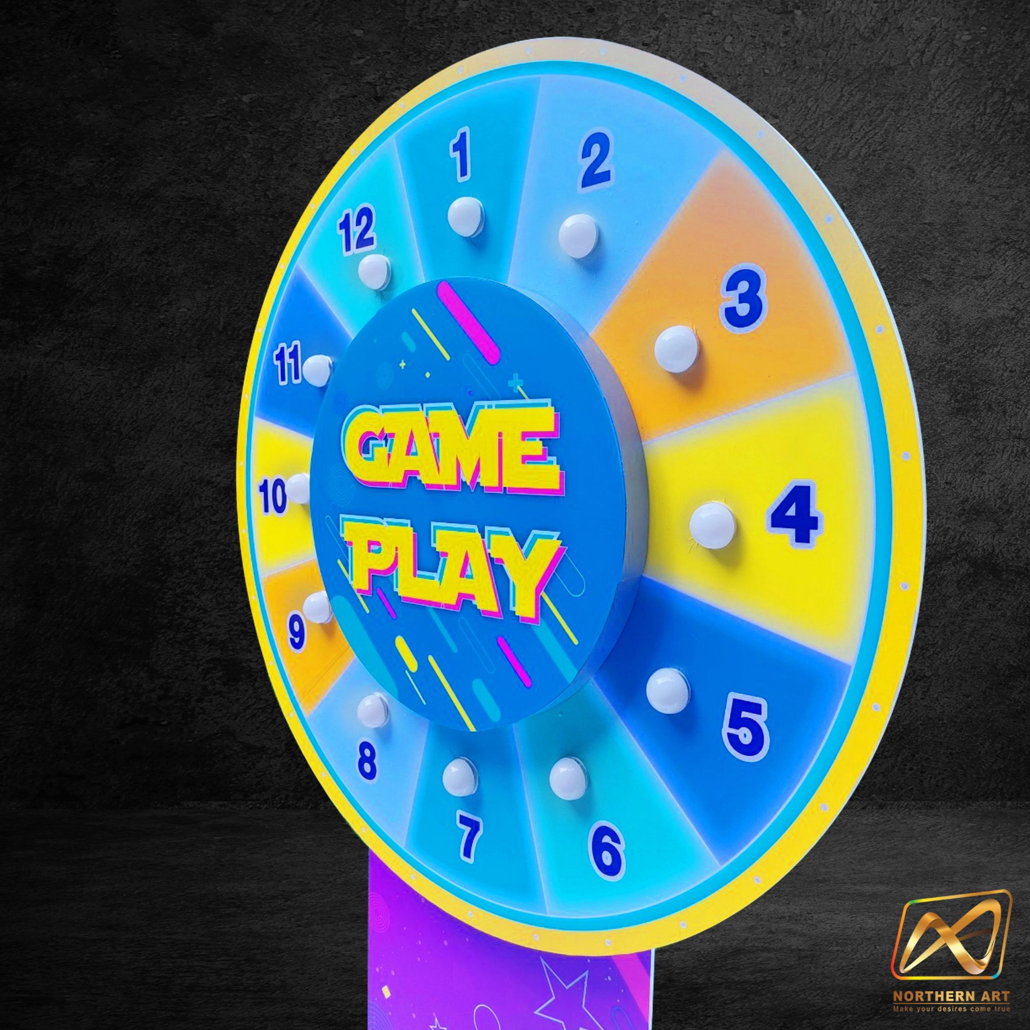 เกมส์วงล้อไฟฟ้า LED รุ่นB ระบบสัมผัส พร้อมไฟกระพริบเปลี่ยนสีได้ ขนาดวงล้อ 80 ซม.สูง 170 ซม. ถอดประกอบได้