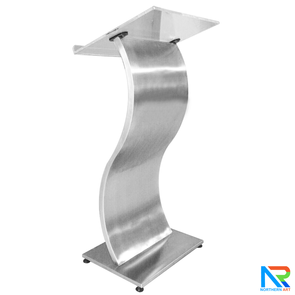 โพเดียมสแตนเลส รูปทรงตัวS ขนาด (W) 50 x (L) 45 x (H)110 ซม.เกรด 304 เชื่อมประกอบทั้งตัว แข็งแรง ทนทาน