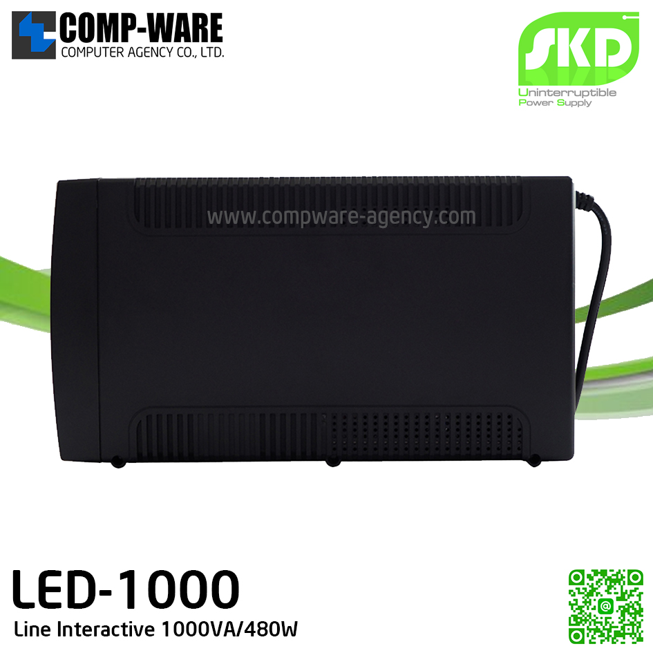 SKD UPS LED-1000 1000VA/480W, Batt 12V8Ah*1, Hot-swap Battery, Backup time 15-30min, Line Interactive รับประกัน 2ปี
