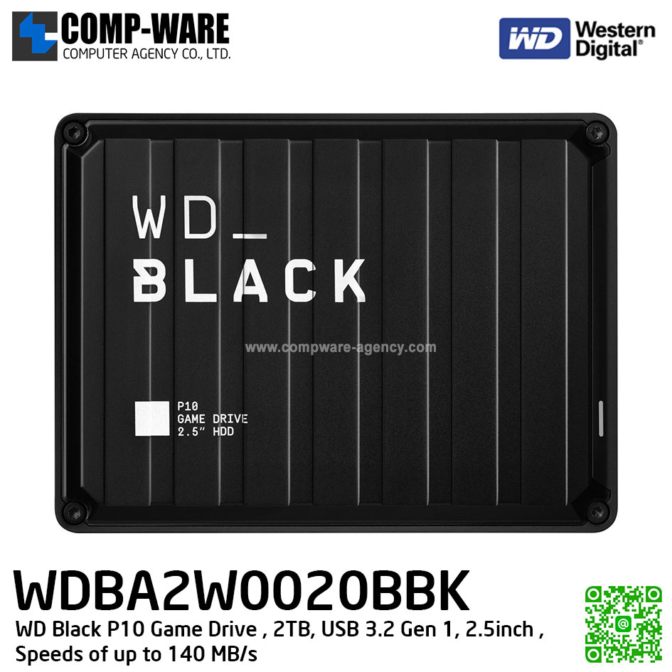 WD Black P10 Game Drive, 2TB, USB 3.2 Gen 1, 2.5inch , Speeds of up to 140 MB/s ( WDBA2W0020BBK-WESN )