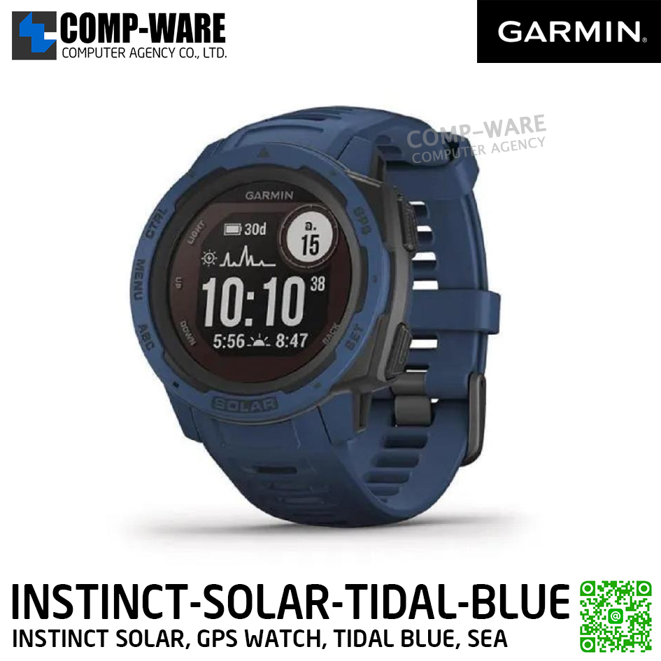 GARMIN INSTINCT SOLAR, GPS WATCH, TIDAL BLUE, SEA - SmartWatch - 1Y Warranty - INSTINCT-SOLAR-TIDAL-BLUE