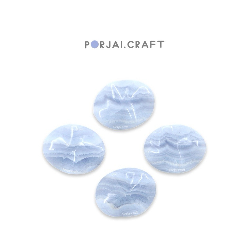 Waved Oval Blue Lace Agate Bead ลูกปัดวงรีบลูเลสอาเกต 30mm
