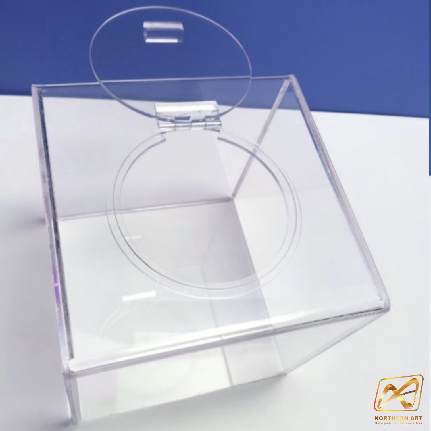 กล่องจับรางวัล กล่องอะคริลิคใสจับรางวัล ขนาด 30x30 ซม. มีฝาปิดวงกลม