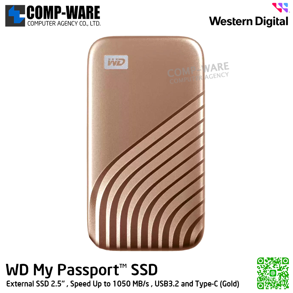 WD 2TB My Passport SSD External SSD 2.5" , Speed Up to 1050 MB/s , USB3.2 and Type-C (Gold) WDBAGF0020BGD-WESN รับประกัน 3 ปี