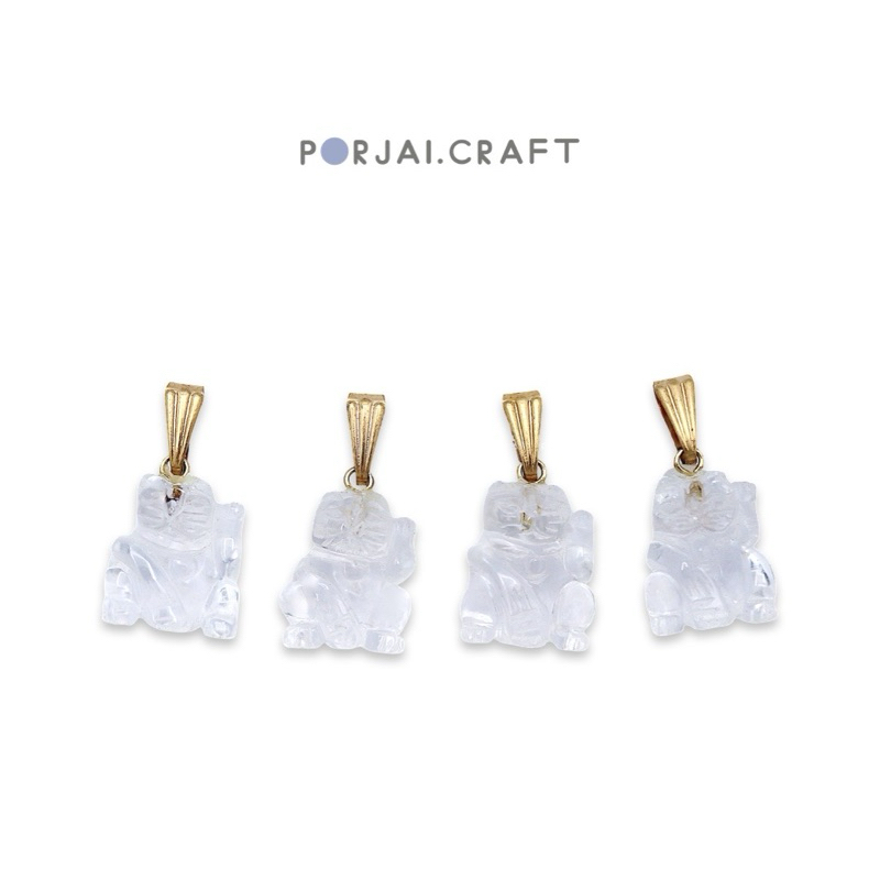Clear Quartz Maneki Neko Pendant จี้แมวกวักควอตซ์ใส 14mm