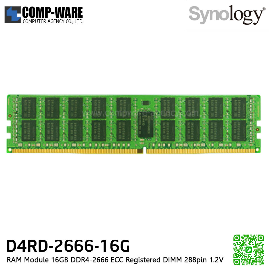 Synology RAM Module 16GB DDR4-2666 ECC Registered DIMM 288pin 1.2V D4RD-2666-16G / 5Y Warranty