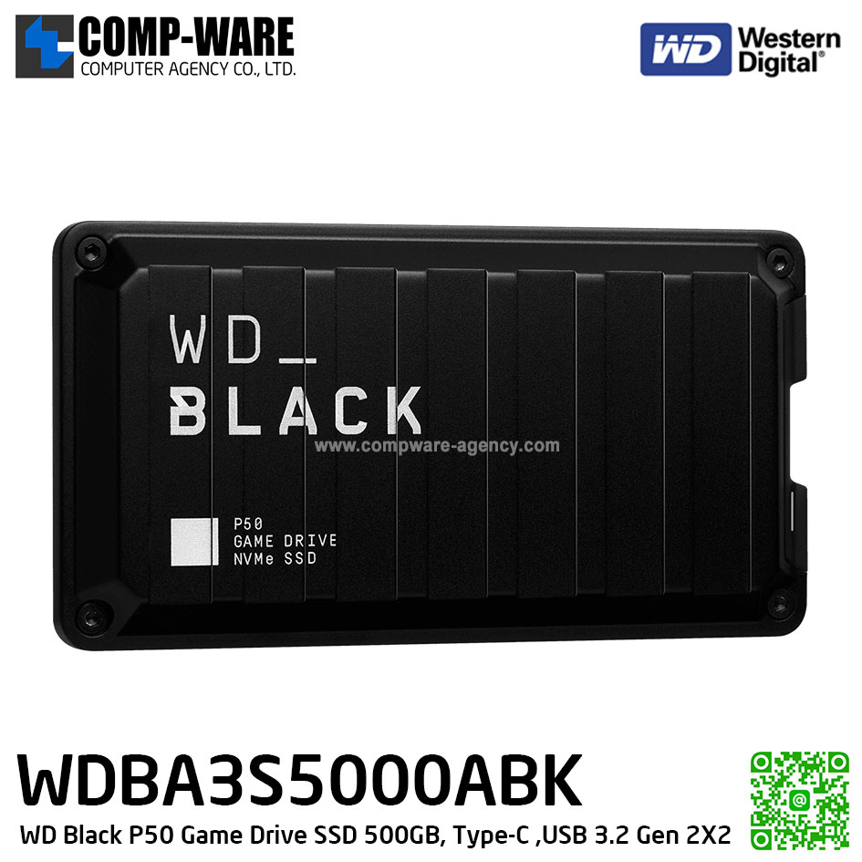 WD Black P50 Game Drive SSD 500GB, Type-C ,USB 3.2 Gen 2X2, Speed up to 2,000 MB/s [ External SSD เอสเอสดีพกพา M.2 ] WDBA3S5000ABK-WESN รับประกัน 5 ปี