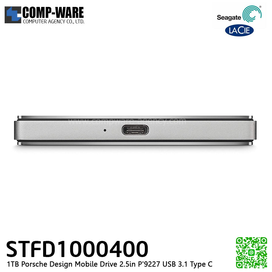 Seagate LaCie 1TB Porsche Design Mobile Drive 2.5in P'9227 USB 3.1 Type C STFD1000400 - Silver