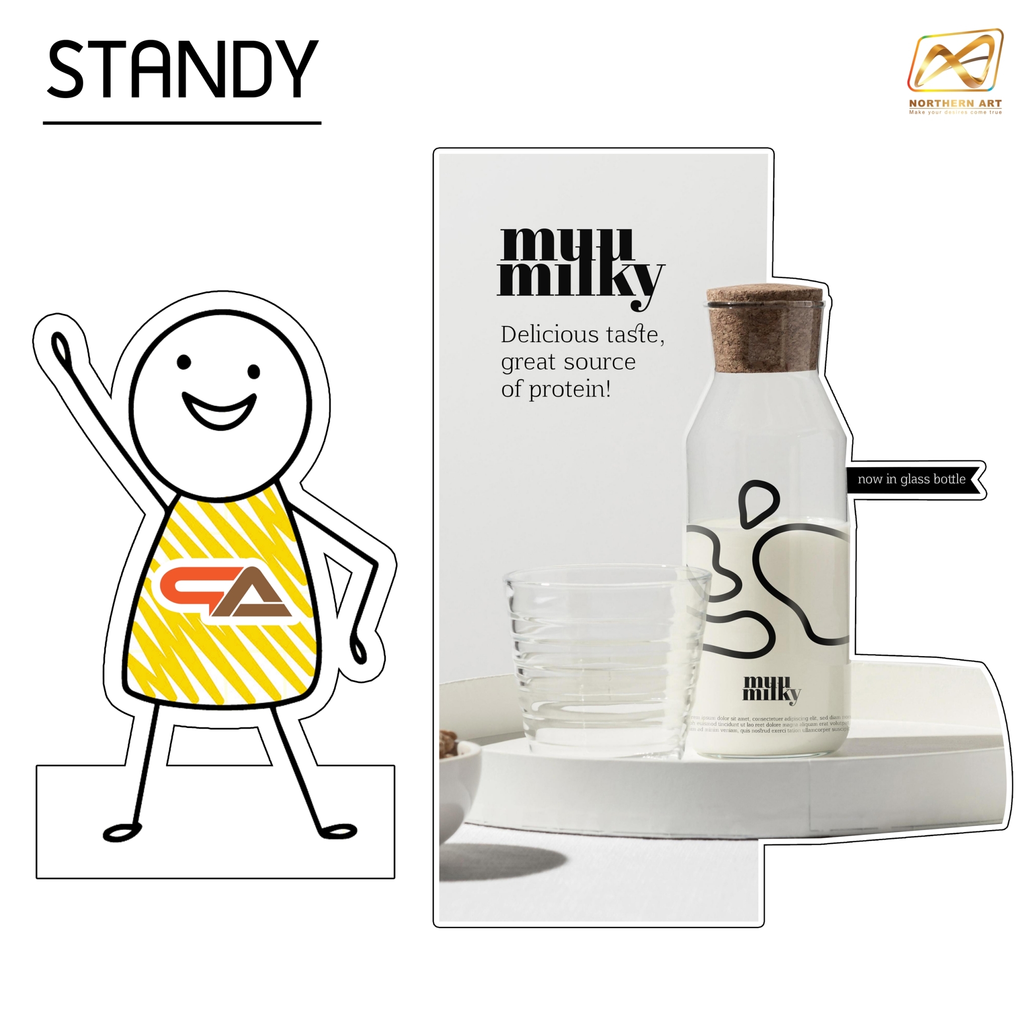 STANDY สแตนดี้ ไดคัท รุ่นพีพีบอร์ด หนา 5 มม. พร้อมงานพิมพ์สติ๊กเกอร์ ตามขนาดที่ต้องการ